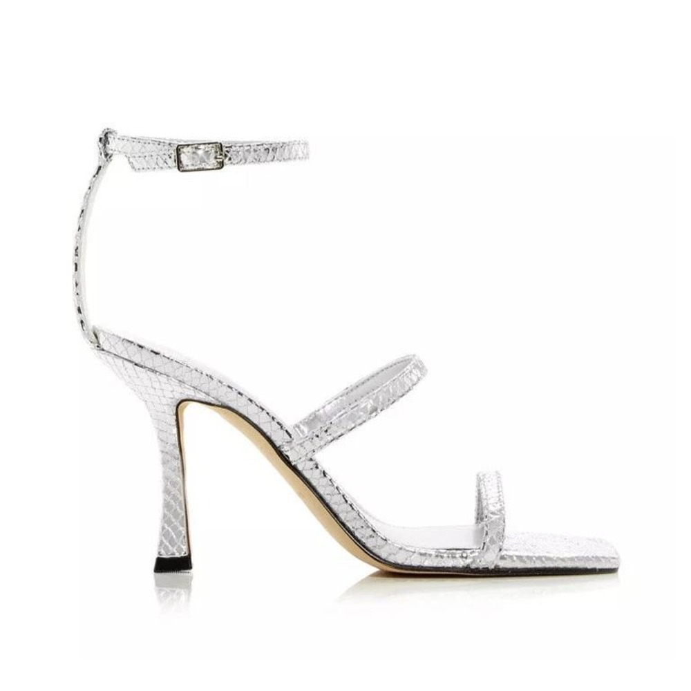 Marc Fisher LTD Dalida Silver Snake Print Square Toe Heeled Sandals Size 10